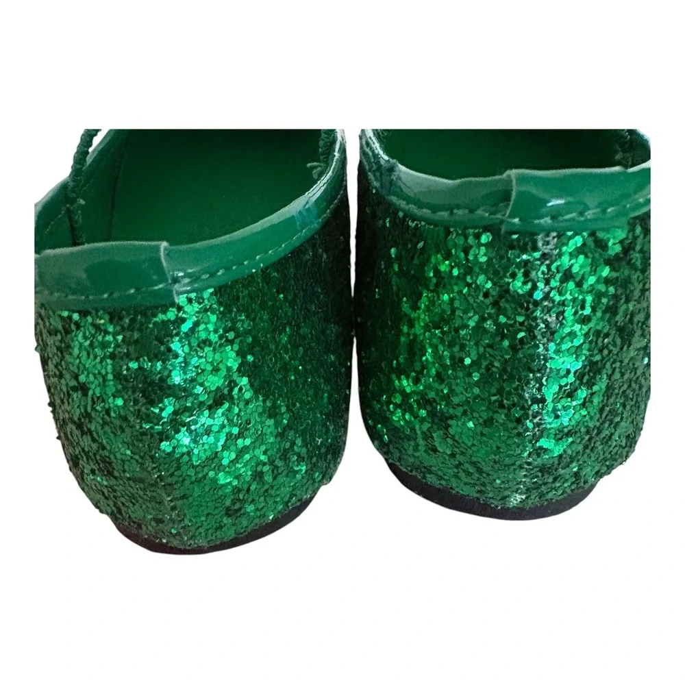 Rubies Costume Green Glitter Mary Jane Flats Girls Bow Dress Shoes 8.25 Inch